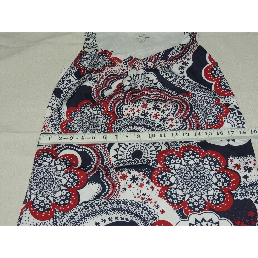 Ann Taylor Loft Shift Dress Wmns 6 Red Blue Paisley Floral Medallion Boho Summer - Picture 6 of 6
